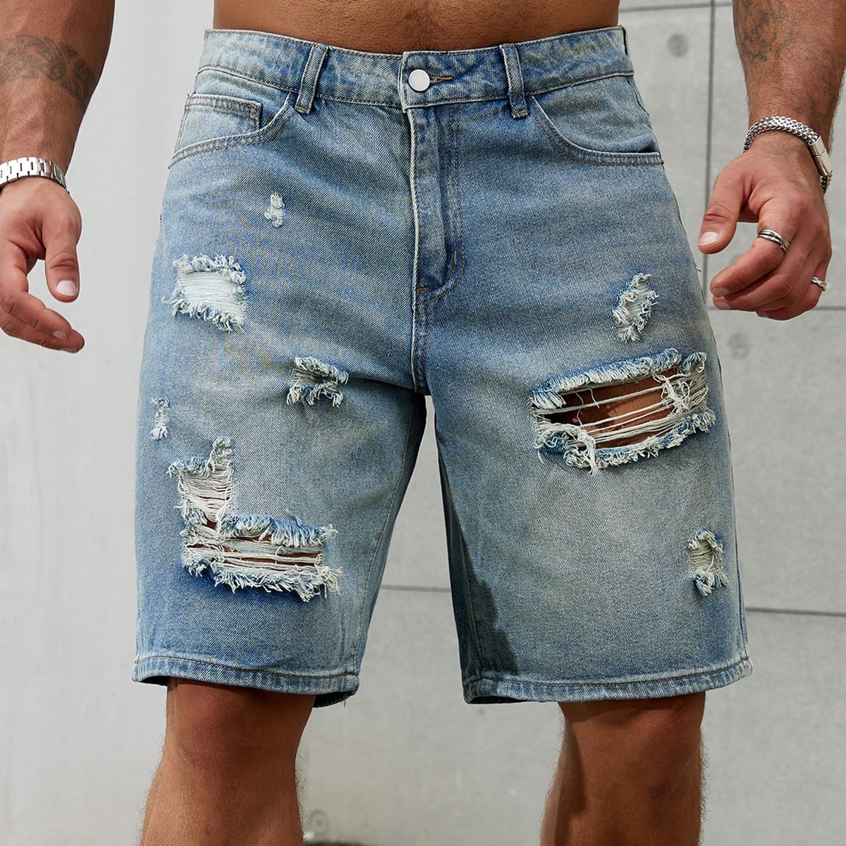 Streetwear Brand - Pantalones vaqueros cortos rasgados para hombre,