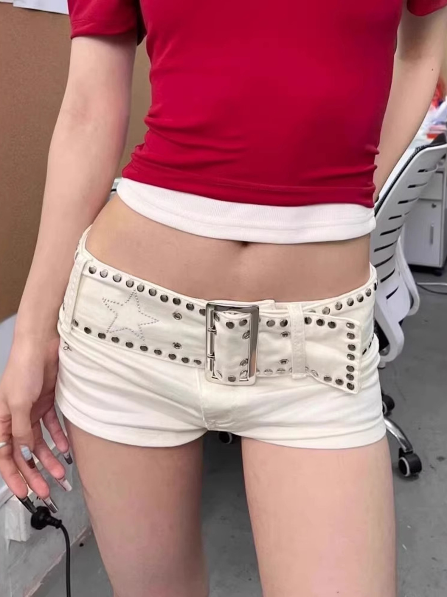 Streetwear Brand Shorts - Shorts de Mezclilla Blancos de Cintura