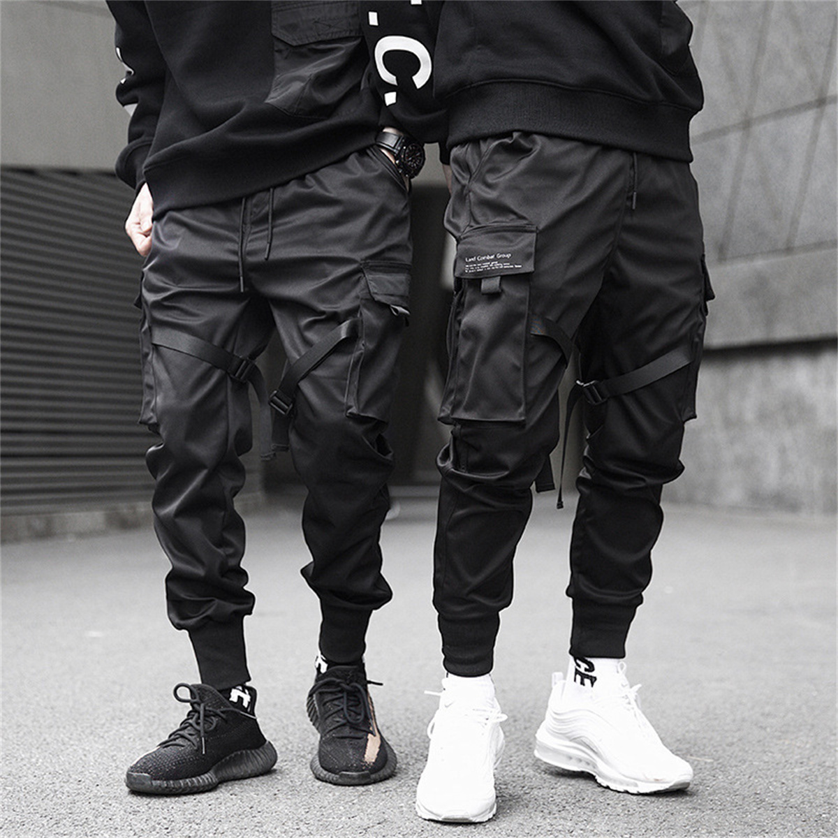 Gothic Streetwear Brand - Pantalones Cargo negros de Hip Hop,