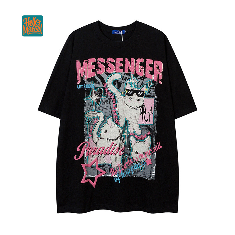 Streetwear Brand Cat - HELLOMARCEL Camiseta de Verano para Chicas,