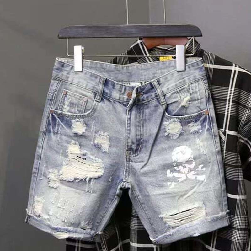 Streetwear Brand Shorts - Pantalones vaqueros cortos rasgados elásticos con